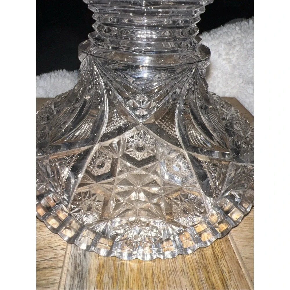 Vintage cut glass pedestal bowl, likely used as a candy dish or compote.